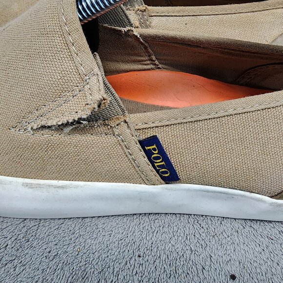 Polo Shoes Mens Size 10 Tan Canvas Slip On Sneakers *Read* - Picture 2 of 14